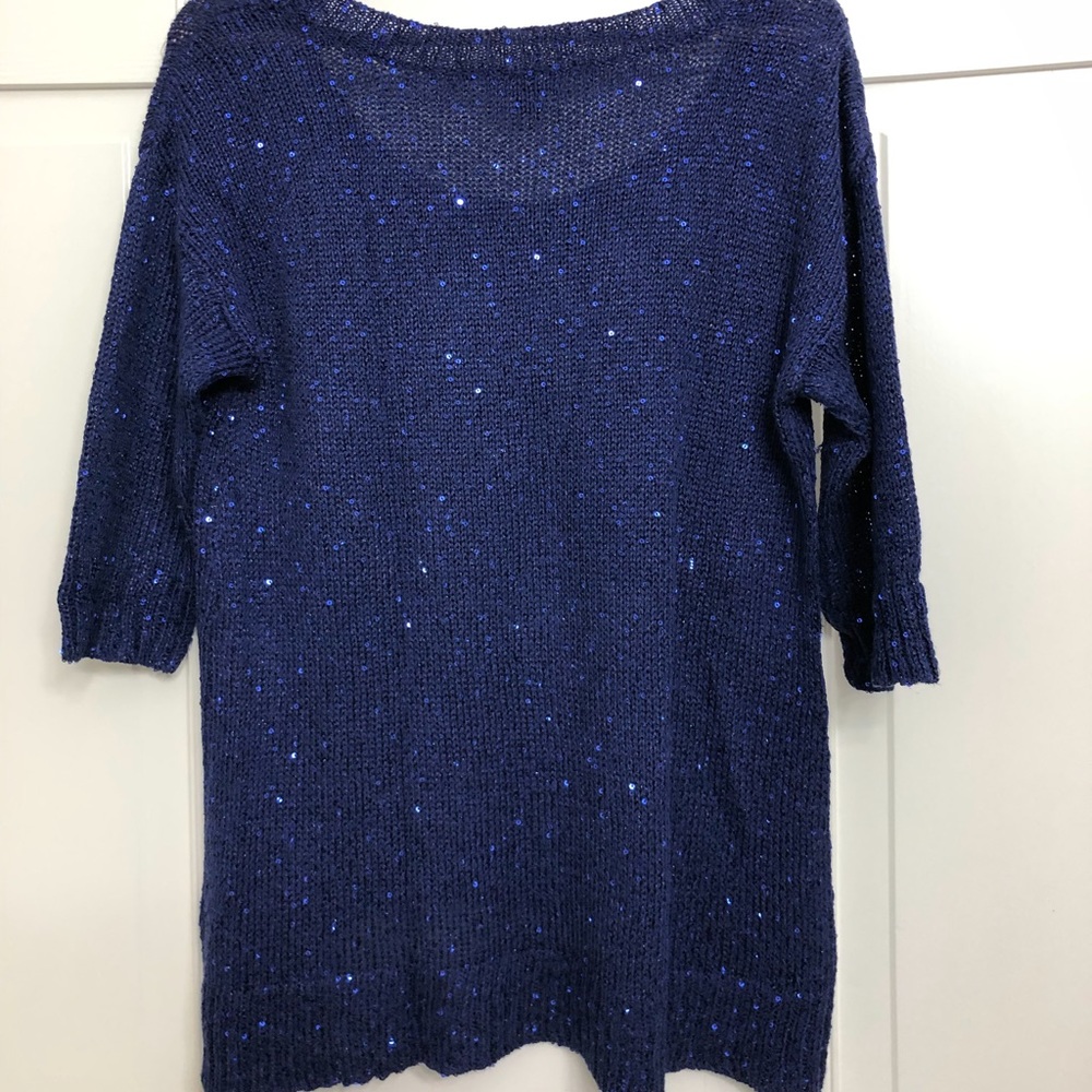 EUC Ana Navy Blue Holiday Open Knit Sweater - Picture 5 of 7
